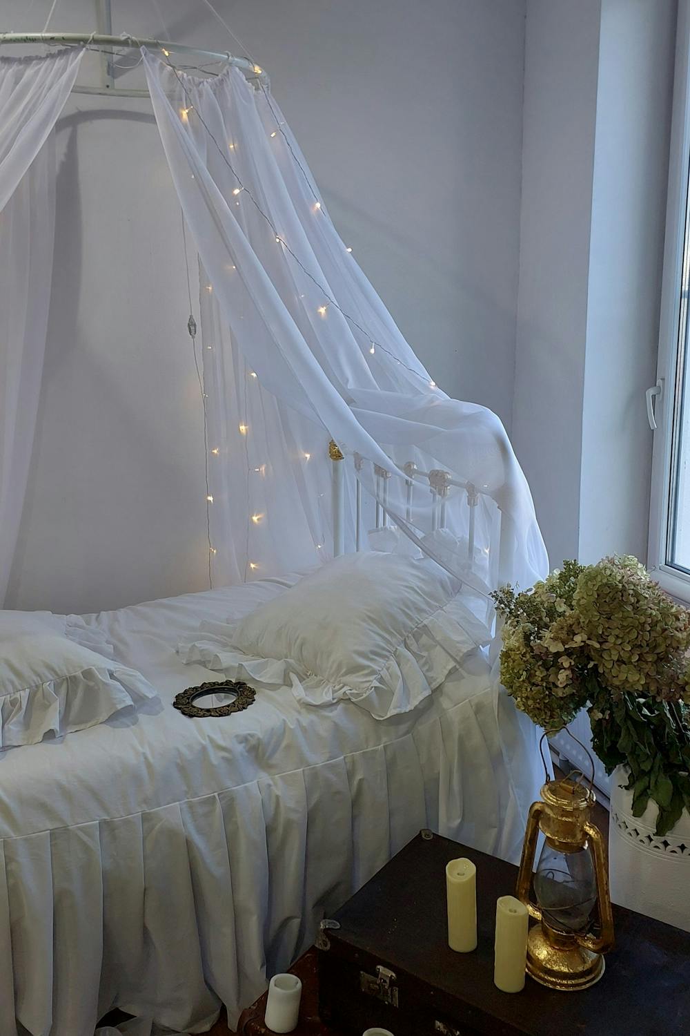 Cozy bedroom with layered textures and warm lighting